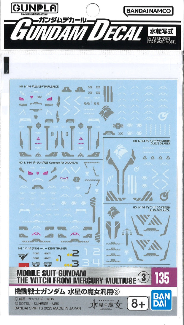 Gundam Decal No.135 Mobile Suit Gundam The Witch From Mercury Multiuse 3