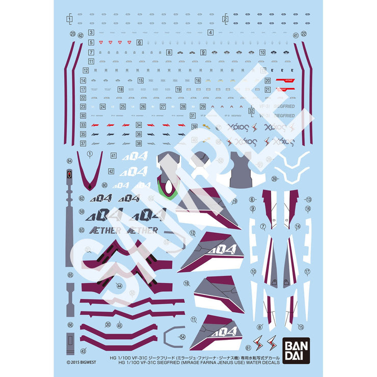 Hg 1/100 VF-31C Siegfried (Mirage Farina Jenius Use) Water Decals